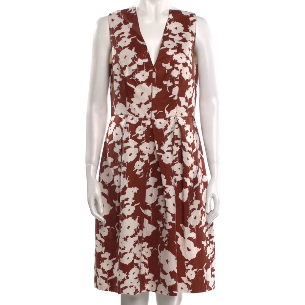 Oscar de la Renta Floral Mini Dress Brown and White
